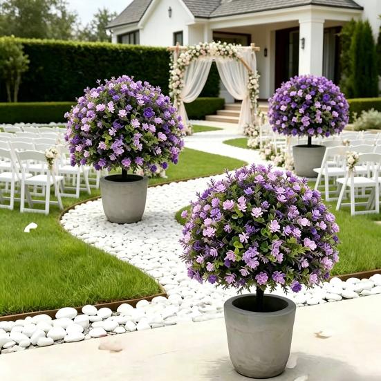 Artificial Camellia Topiary Ball Trees UV Resistant Faux Camellia Shrubs with Stake Realistic Fake Plants Bushes for Front Door Farmhouse Porch Garden