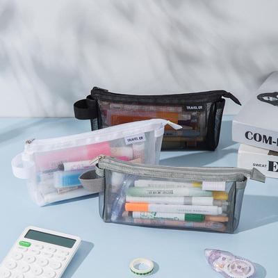 Clear Mesh Pencil Case - Large Capacity Stationery Bag for Students