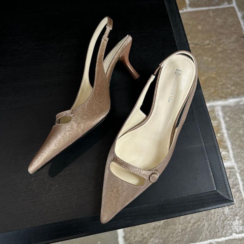 Elegant Hollow Pointed Toe Designer Shoes Women Comfortable Silk Fine Heel Women Sandals Fashion Back Strap Office Shoes Ladies