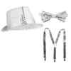 3/4/5/6 Pezzi Cappello con Bretelle Papillon Guanti da Costume da Stella della Danza Uomo Anni '80 '90 Abiti da Palco per Halloween Cosplay Festa