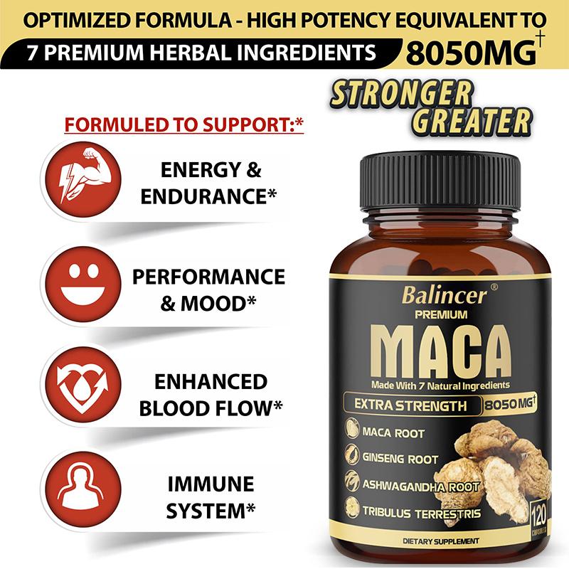 Ginseng root, black pepper, ginseng root, maca root, dietary supplements 120 capsules