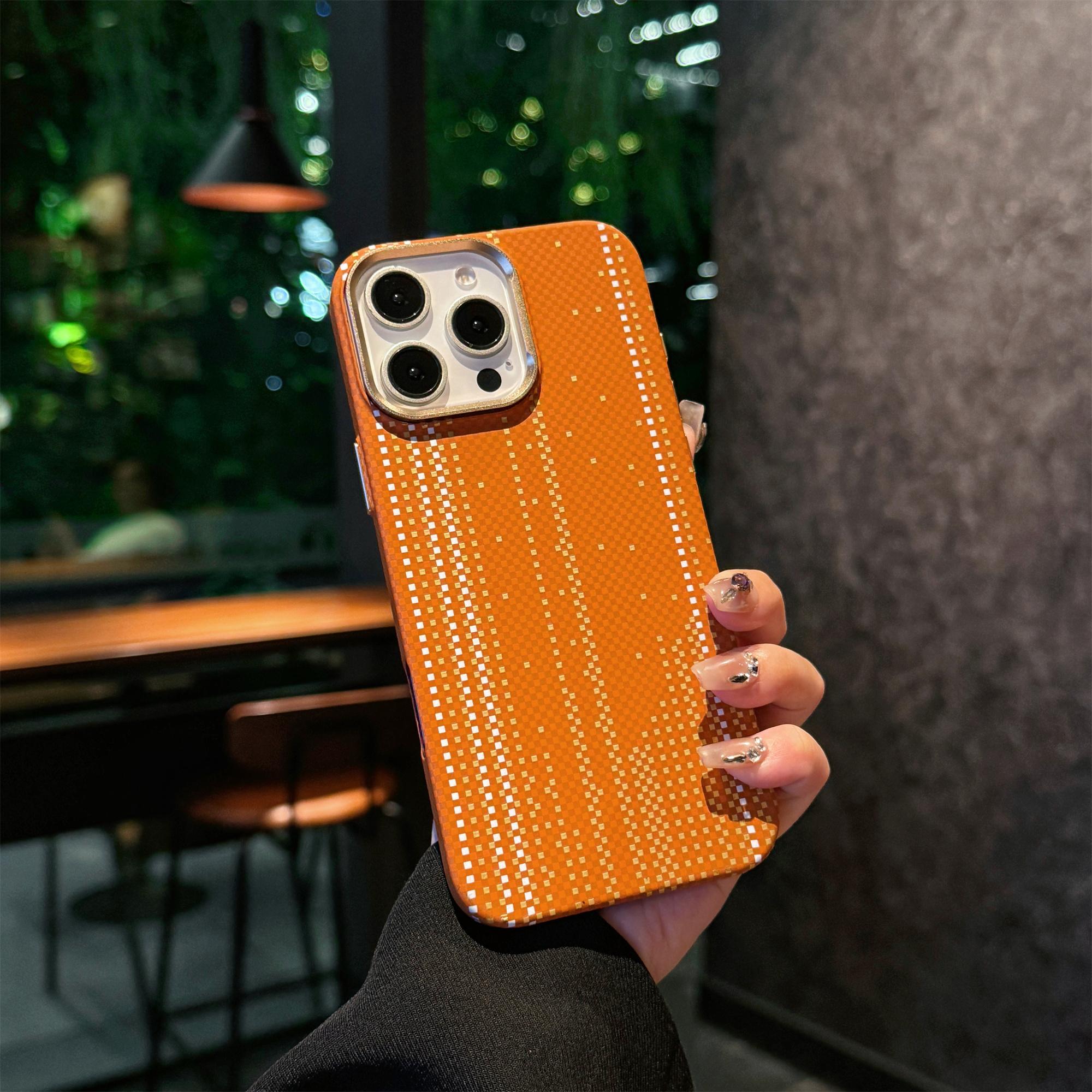 

Night Glow Carbon Fiber Texture Magnetic Case For iPhone 17 Air 16 15 Pro Max Premium Cover For Magsafe Lightweight Ultra Thin iPhone 15 Pro Max оранжевый