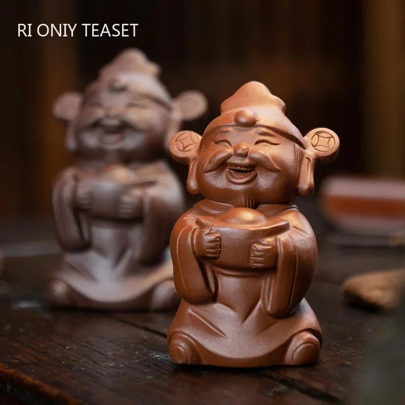 

Chinese Yixing Handmade Sculpture Purple Clay Tea Pet Lucky Characters Tea Figurine Ornaments Tea Set Decoration Accessories 5.5x5.2x9cm