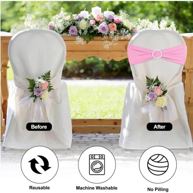 M-Modern-50PCS Elastic Chair Knot Wedding Decoration Buckle Sashes Back Cover Hotel Home Seat Elegant Modern Ribbon Decors