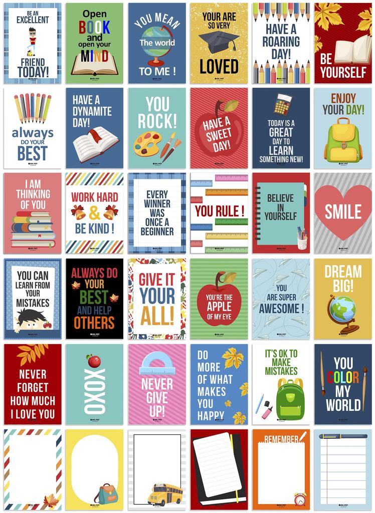 Inkdotpot 36 Karten Lunchbox-Notizen für Kinder, tägliche inspirierende Zeilen, glückliche Gedanken für Kinder, Schüler