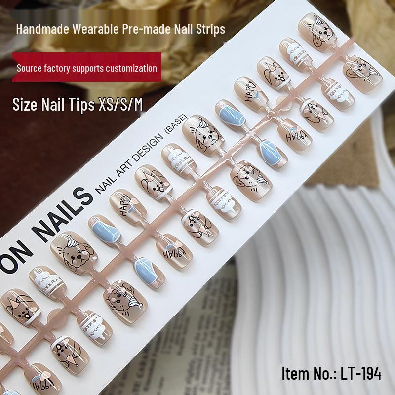 

Мультяшні Наліпки для Манікюру на День Народження з Цуценям та Котячим Оком - Готові До Носіння Нігті Повного Розміру