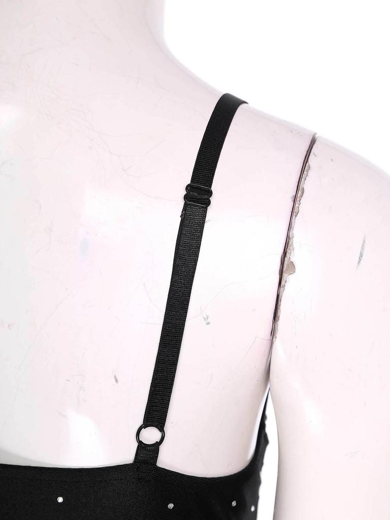 Womens Shiny Figure Skating Dress Color Block Mesh One Flare Sleeve Built In Briefs Irregular Leotard