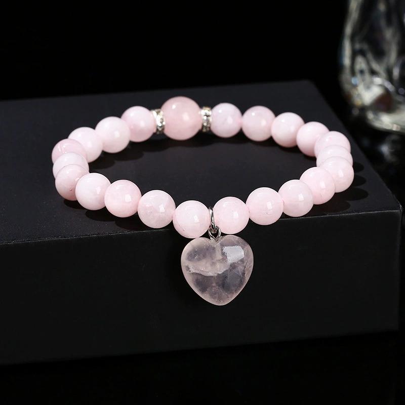 Aventurine Bracelet Natural Stone Beads with Love Heart Pendant Stretch Bracelet for Women Crystal Jewelry