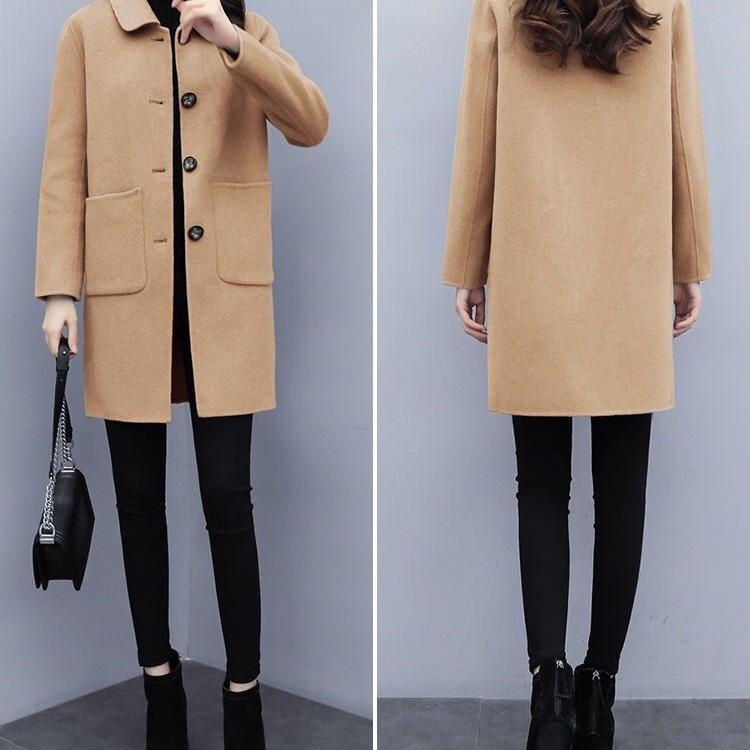 Women's Mid-Length Woolen Coat, Autumn/Winter 2025, Korean Style, Loose Fit, Plus Size, Slimming, Age-Reducing.