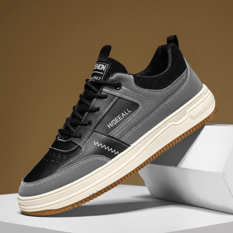 Pantofi sport pentru bărbați, la modă, cu model patchwork, cu aderență superioară, ventilați, confortabili, cu șireturi sigure, pentru stilul de zi cu zi