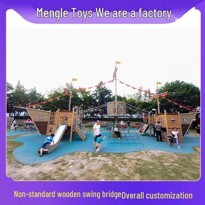 Wooden Playhouse with Stainless Steel Slide: Indoor/Outdoor Kindergarten & Community Climbing Frame