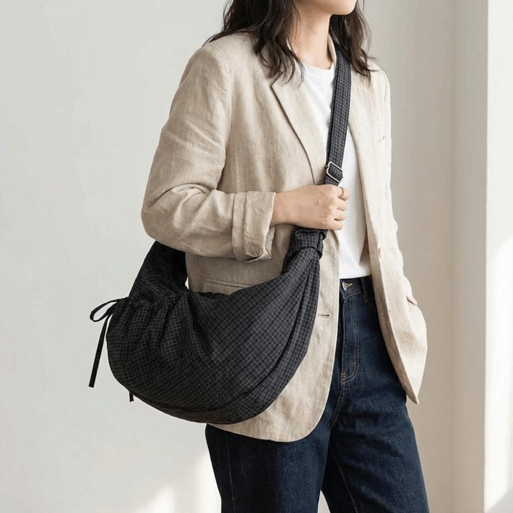 Lightweight Plaid Nylon Crossbody Bag Ballet Style Canvas Dumpling Bag  Spring Summer