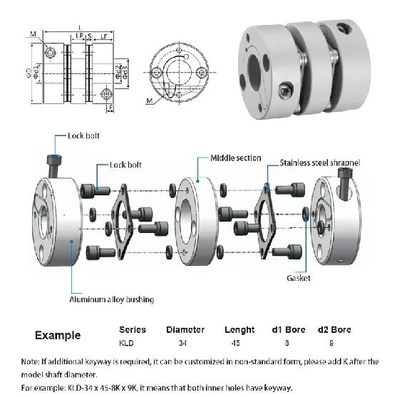 1pc Aluminum Alloy D34L45 Double Diaphragm Coupling Elastic Connector D34mm L45mm Ball Screw Step Servo Motor Encoder Computer