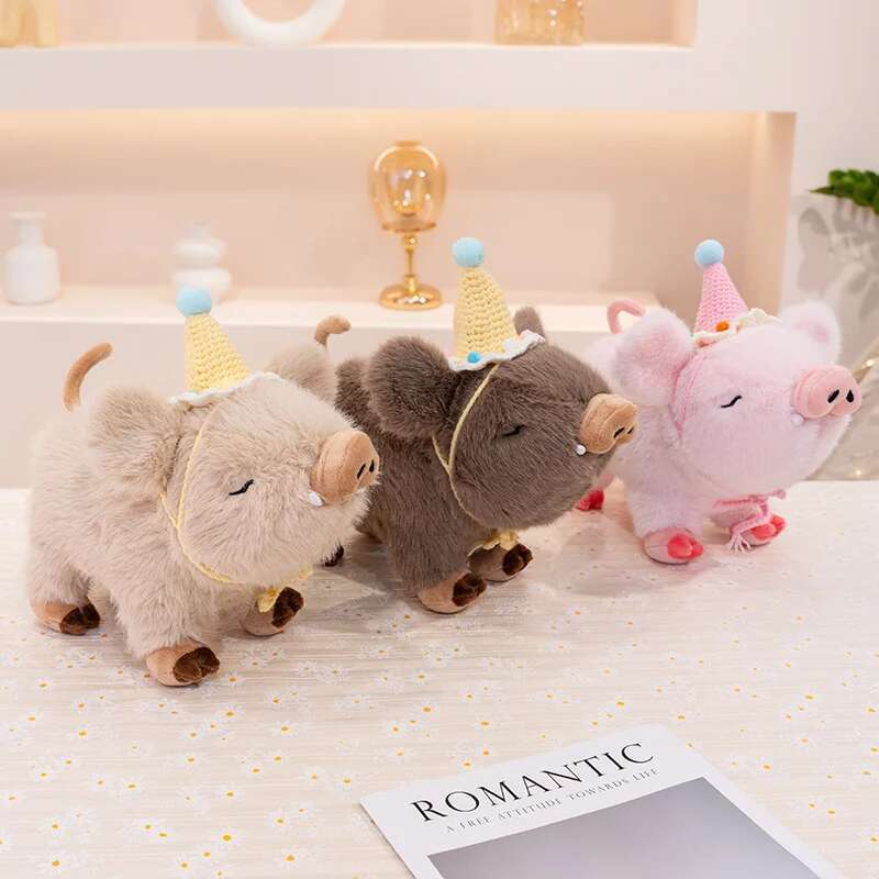 20/30cm Cartoon Simulation Wild Boar Wear Birthday Hat Toy Stuffed Animal Kawaii Pig Anime Doll Holiday Gift Room Decoration
