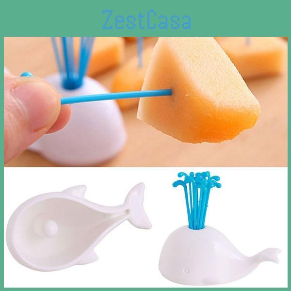 Charmantes Küchenutensilien-Set mit Wal-Motiv und 16 bunten Obst- und Gemüsegabeln