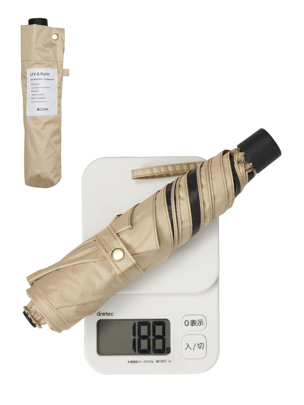 

KIZAWA Folding Ultra Pencil UV Light Suitable for Sun and Level 5 Water Full Light Heat Heat Protection for Men and Women Parasol, Slim, Umbrella, бежевый