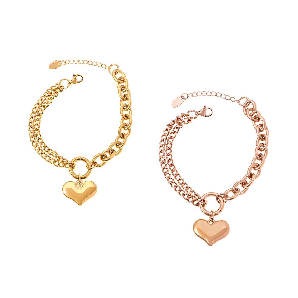 18K Gold Plated Titanium Steel Heart Bracelet with French Minimalist Cuban Chain Design