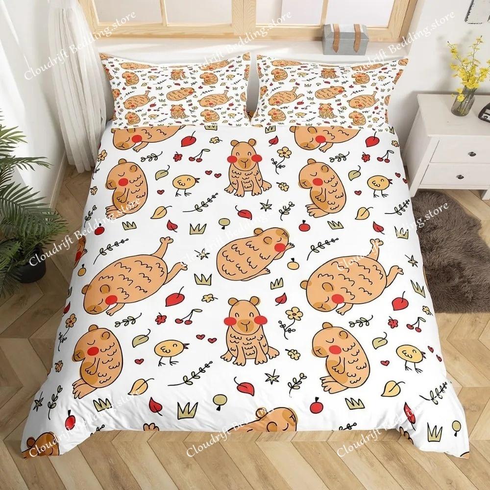 Capybaras Motif Bed Linen,Microfibre Bedding Sets, Children's Bed Linen for Teenagers 3D Animal Printed DuvetCover