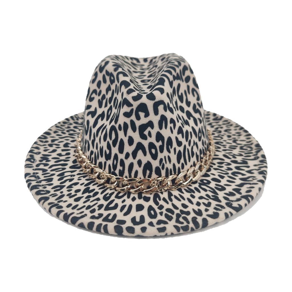 British Woolen Leopard Print Top Hat Men'S And Women'S Jazz Hat Flat Edge Hat Big Eaves Hat