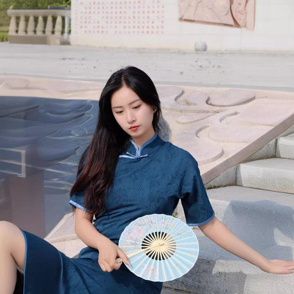 Handmade Round Bamboo Fan Tassel Dance Fan Vintage Collapsible Hand Fan  Women