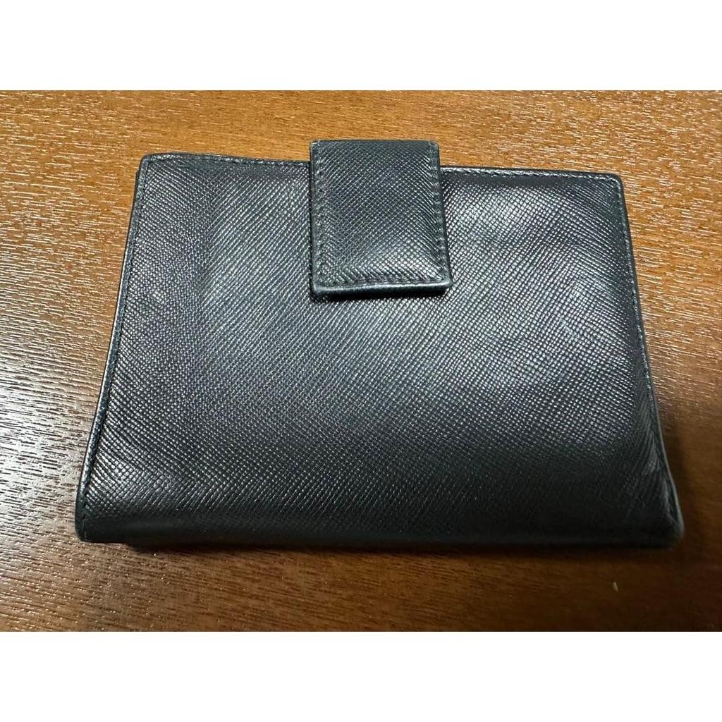Used PRADA Black Leather Bifold Wallet Saffiano Leather Triangle Logo