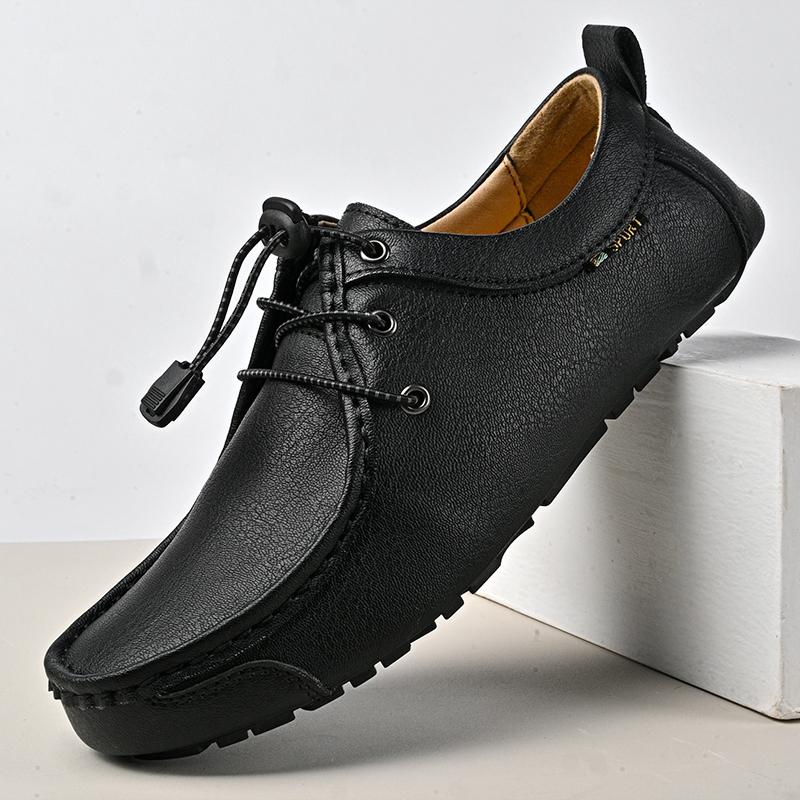 New Vintage Fashion Men's Lace Up All-match Leather Casual Driving Shoes Male Designer Comfort Walking Footwear