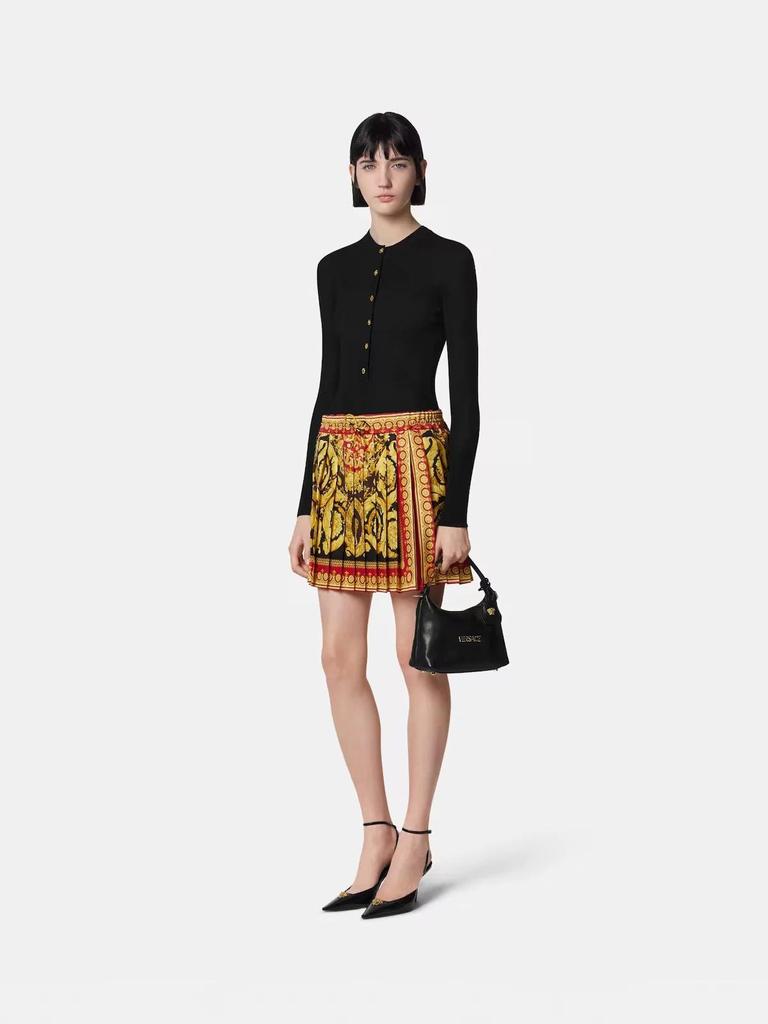 2026 Autumn Black Slim Ribbed Round Neck Half-Button Waist-Cinched Knit Cardigan