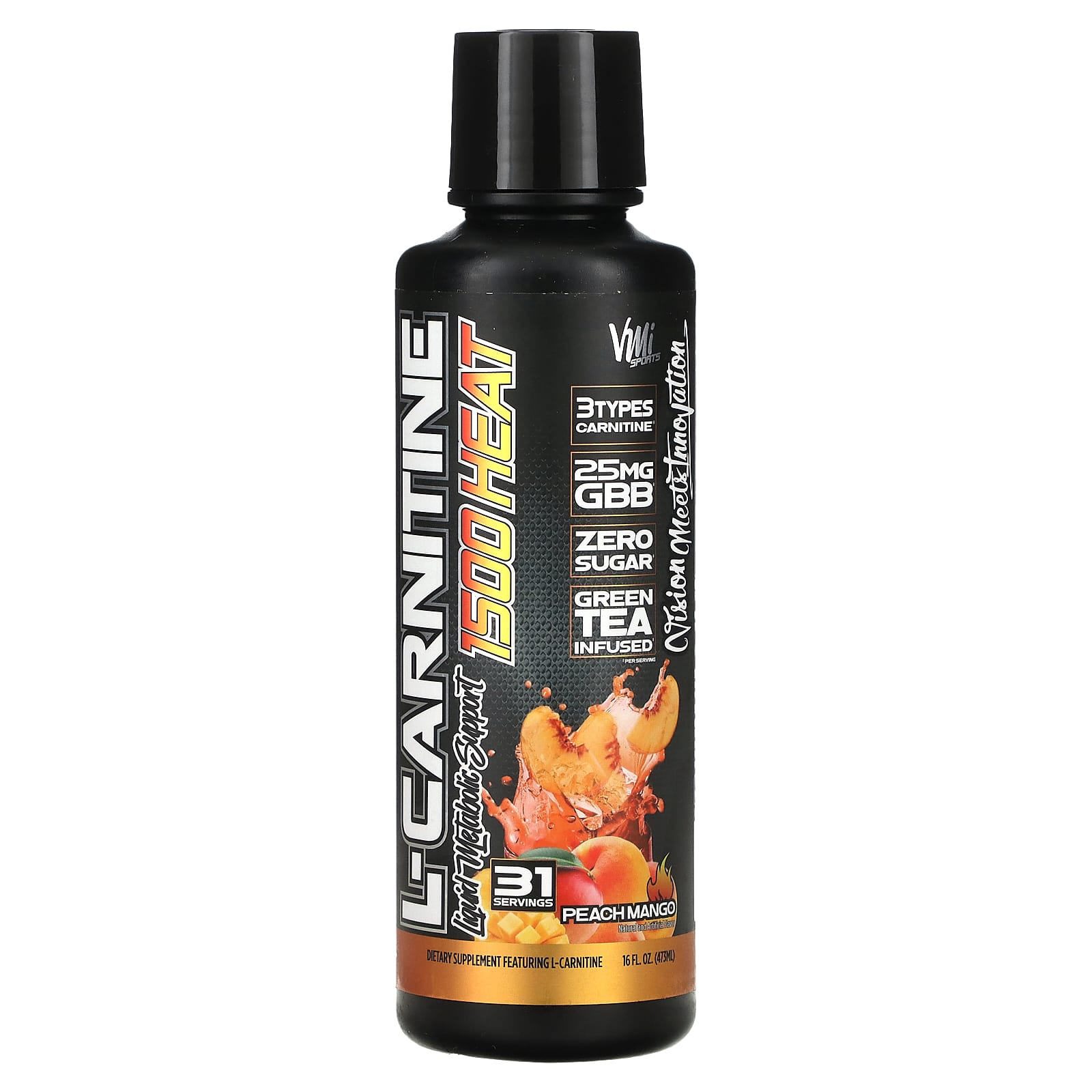 

VMI Sports, L-Carnitine 1500 Heat, Peach Mango, 16 fl oz (473 ml)