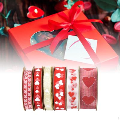 6Pcs Valentines Day Ribbons Heart Ribbon Decor Sewing Wrapping for