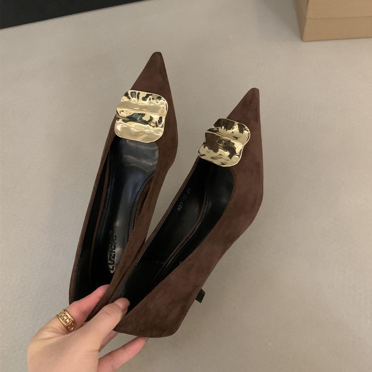 

Fashion Bailamos 2025 Brand New Pointed Toe Women Pumps Shoes Pointed Toe Shallow Slip On Boat Shoes Thin Low Heel Dress Pumps 39 кофейный