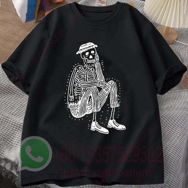 Skeleton Folk Tshirt Summer Tracksuit Mens Round Neck Pullover Shortsleeved Tops Casual Sportswear Harajuku Trendy Streetwear