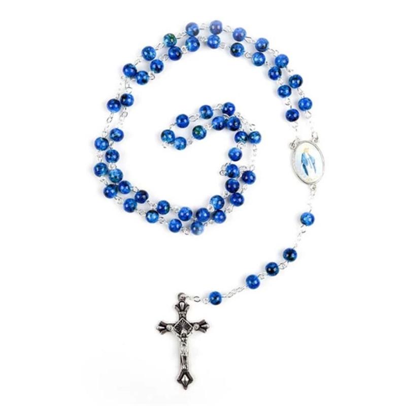 Catholic Glass Beads Rosary Necklace Pendant Fashion Religious Jewelry Gift for Women Unisex Baptism Player 1