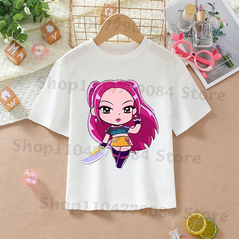 K-pop Demon Hunters White T-shirts for Girls Anime Cartoon Cute Short Sleeved Shirt Children Summer Fashion Sweet T-shirt Gifts