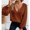 Damen Herbst/Winter Sexy Rückenfreier Schnürpullover mit V-Ausschnitt Langarm Strickpullover