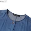 ZANZEA Damen Sommer Rundhals Lose Casual Ärmelloses Kleid