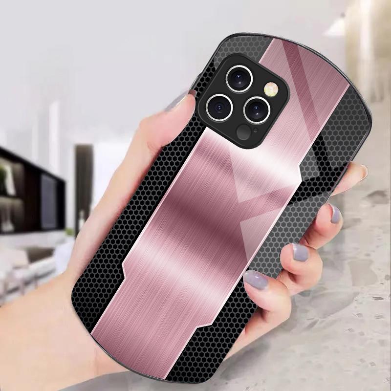 Mesh Metallic Black For IPhone 16 Pro Max 11 12 Mini 13 14 P Lus 15 Plus 7 8 Se 2020 X Xs Elliptical Tempered Glass Phone Case