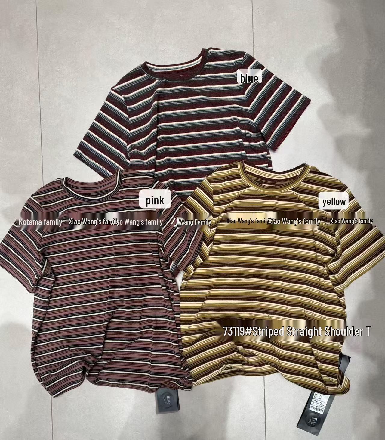 

Ретро футболка в корейском стиле от Сяо Вана, в полоску, свободного кроя, больших размеров, с коротким рукавом One Size жёлтый