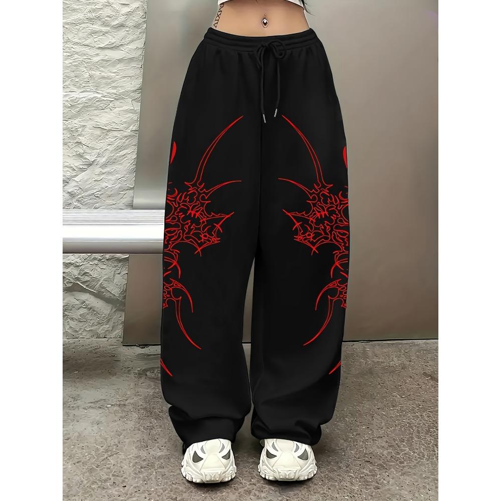 

Men s Streetwear Wide Leg Sweatpants, White Tribal Flame Artistic Prints, Drawstring Waist Baggy Fit, Casual Daily Wear XL