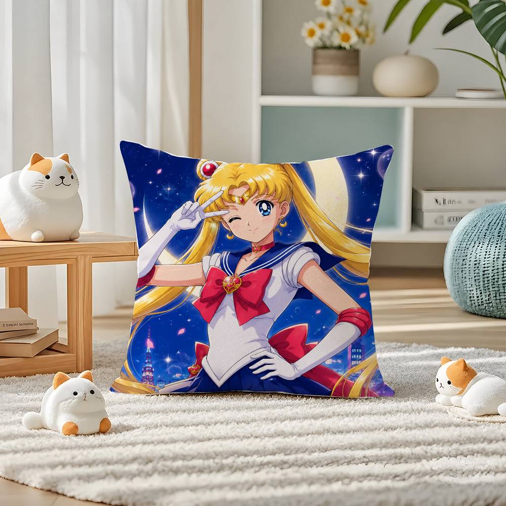 Sailor Moon Sailor Saturn Anime Plush Pillow Cover Soft Short Plush Cushion Cover For Sofa Bedroom Home Decor Gift Decoration