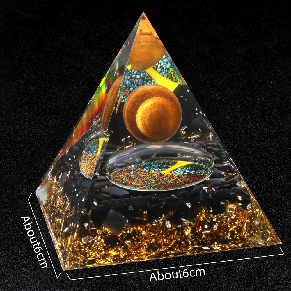 Crystal Devil's Eye Pyramid Natural Crushed Stone Lapis Lazuli Dropping Resin Home and Office Desktop Decoration Crafts 6x6cm