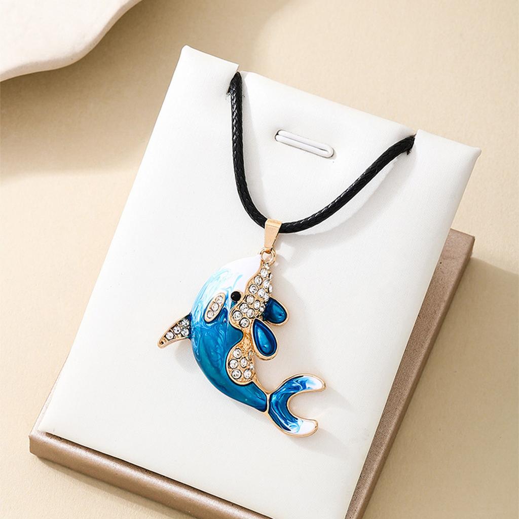Rhinestones Dolphin Pendant Necklace for Women Adjustable Length Neckchain Choker Lightweight Comfortable Accessory