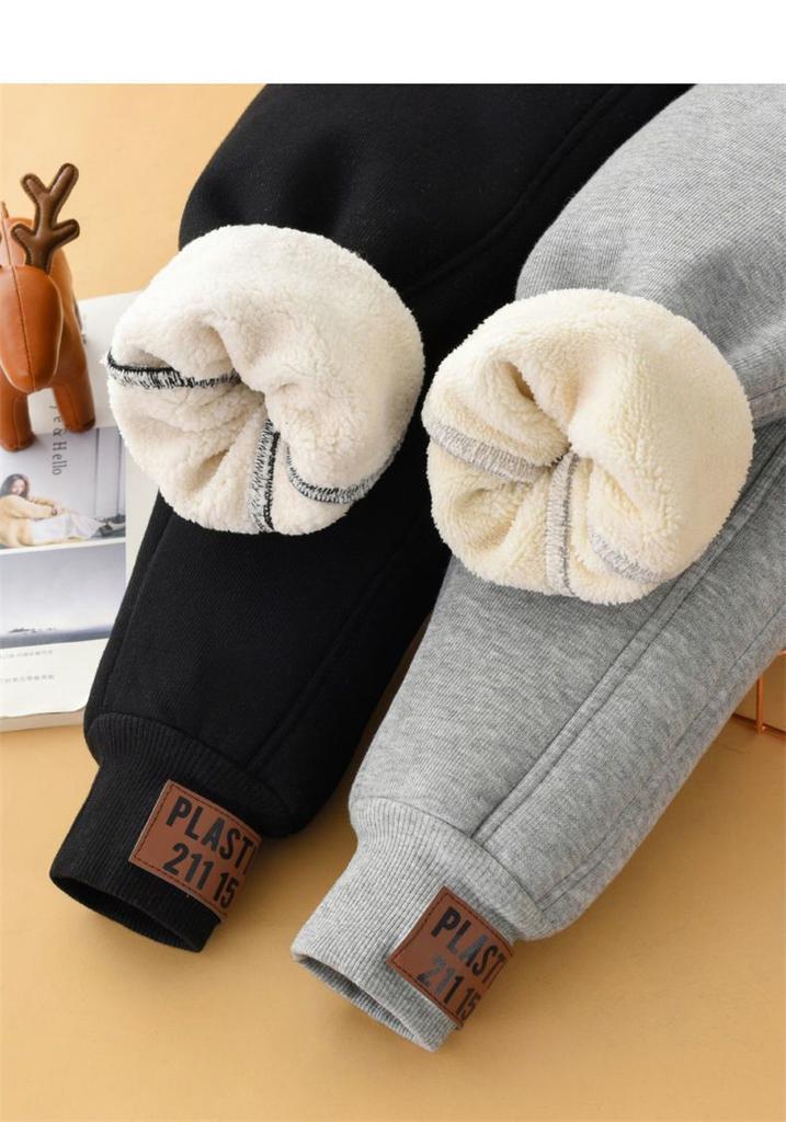 Children Thick Cotton Pants Winter Boys Girls Padded Plush Velvet Trousers Big Kids Lamb Wool Warm Snow Pants 4-14 Years