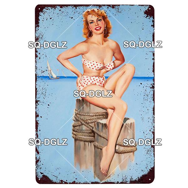 [SQ-DGLZ] Pinup Girl Plakette Metall Vintage Bar Möbel Teller Garagenschild Vintage Deko Man Cave Dekoration Geschenk