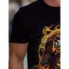 Men's Fire Tiger 3D Printed T-Shirt Casual Short Sleeve Crewneck Top Cool Blazing Flame Wild Animal Graphic Tee Trendy Streetwear Summer Clothes
