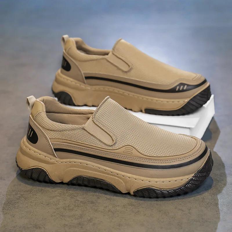 Men's Casual Flats  Summer Mesh Breathable Platform Sneakers Fashion Comfortable Height Increase Slip on Vulcanized Shoes