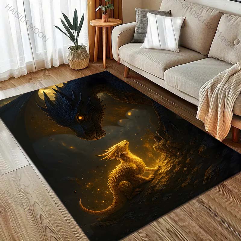Black Dragon Golden Baby Dragon Pattern Rug Carpets for Bedroom Living Room Sofa Mat Creative Door Mat Cloakroom Home Decor