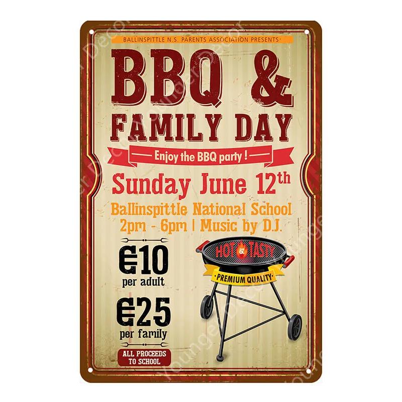 BBQ Steak House Grill Party Vintage Poster Wall Decor For Bar Pub Kitchen Home Plate Barbecue Metal Signs Painting Plaque YJ187