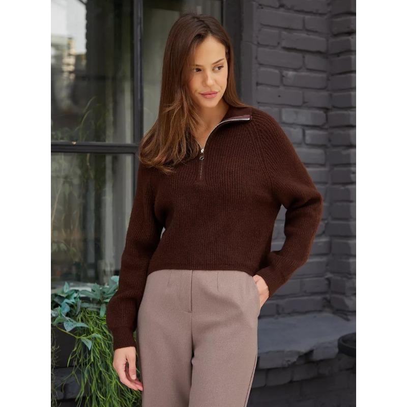 

Элегантная женская полувысокая горловина ленивый ветер свитер куртка женская ранняя осень весна осень дизайн чувство вязаные топы снаружи удобные и универсальные one size темно-коричневого