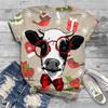 Women's T-shirt Short Sleeve Summer Everyday Animation Horse Digital 3D Print Sexy Diagonal Collar Top Loose Female Pullover