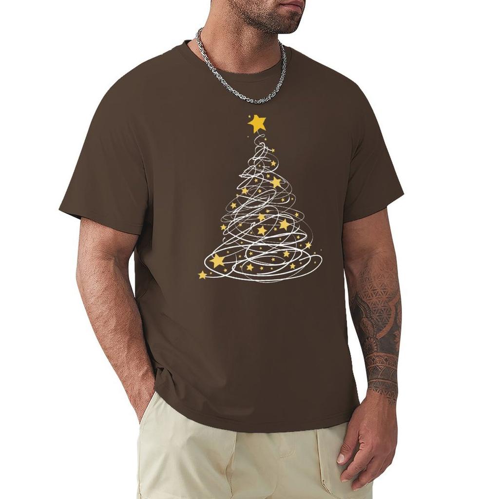 Golden Christmas Tree Pen Art Stars Cute Xmas Lover Gift T-Shirt Tees Anime Figures Summer Clothes Shirts Men